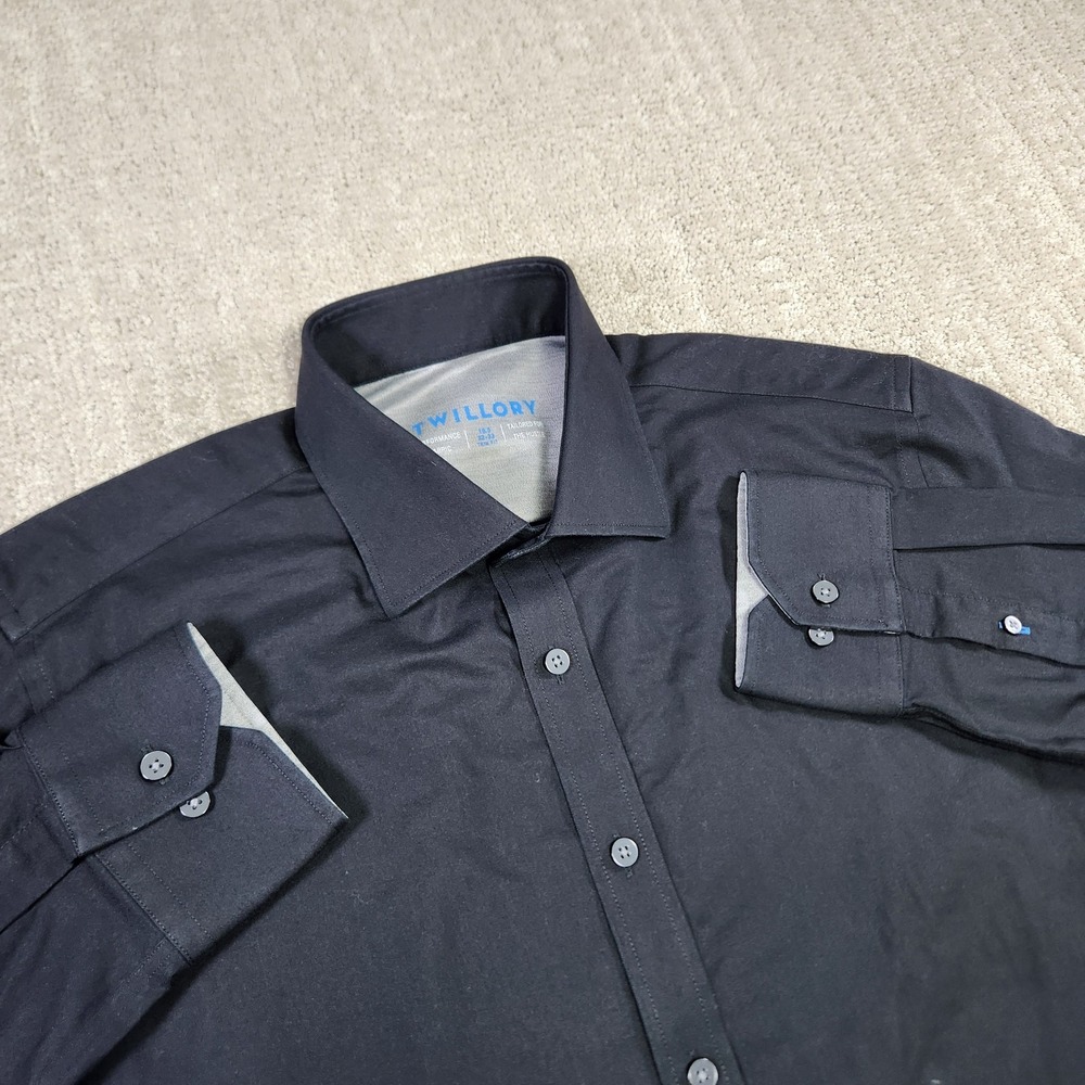 Twillory Shirt Men 16.5 Trim Fit Black Performance Button Up Event Coolmax